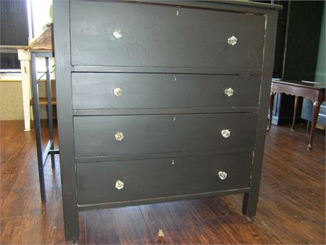 Vintage Chest painted black, new glass knobs, solid wood 44Tx40Wx19D